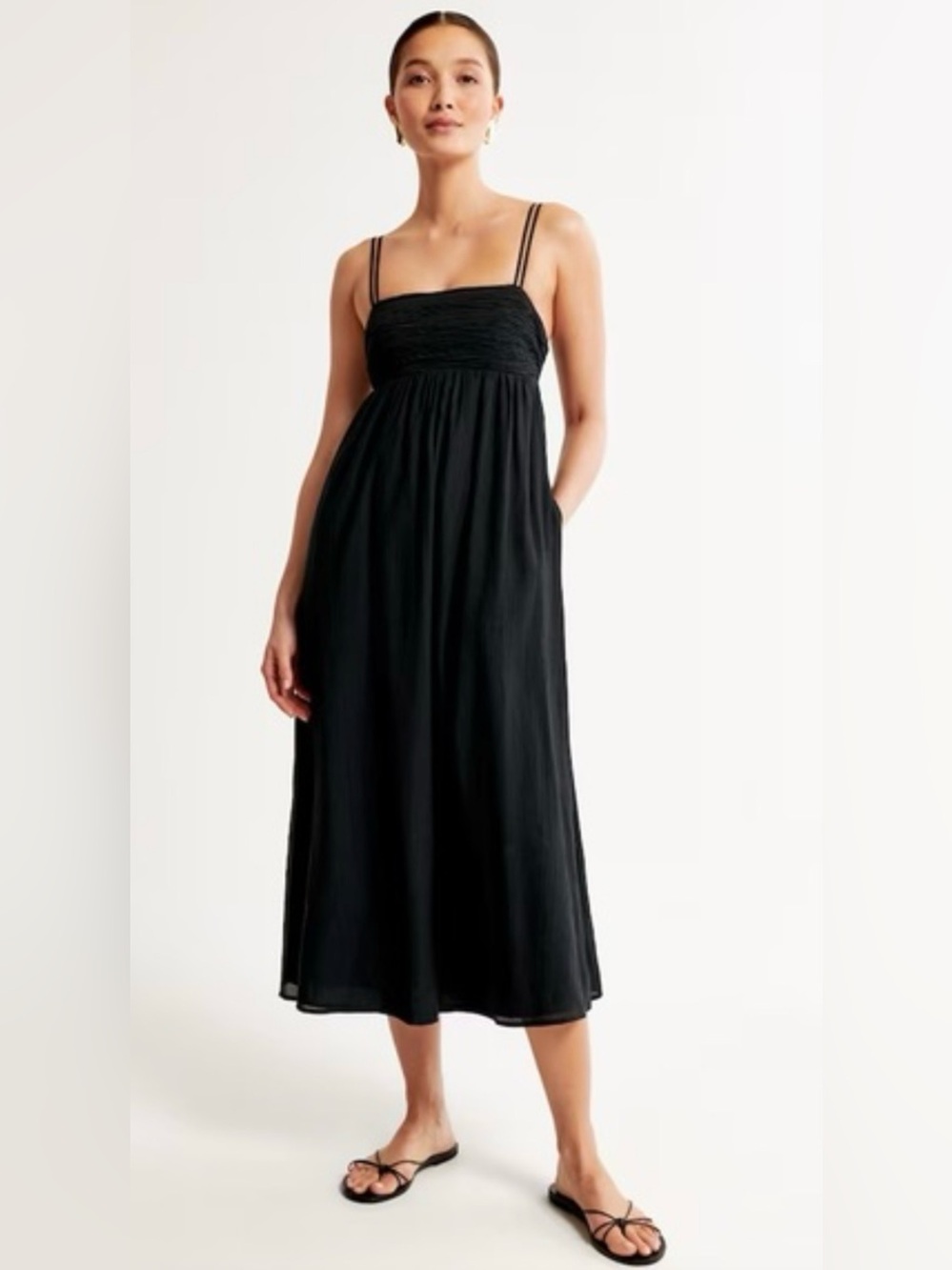 Abercrombie & Fitch Black Crinkle Textured Ruched Maxi Dress XS